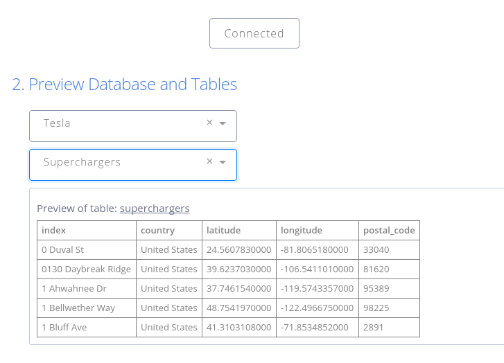 Preview database and tables